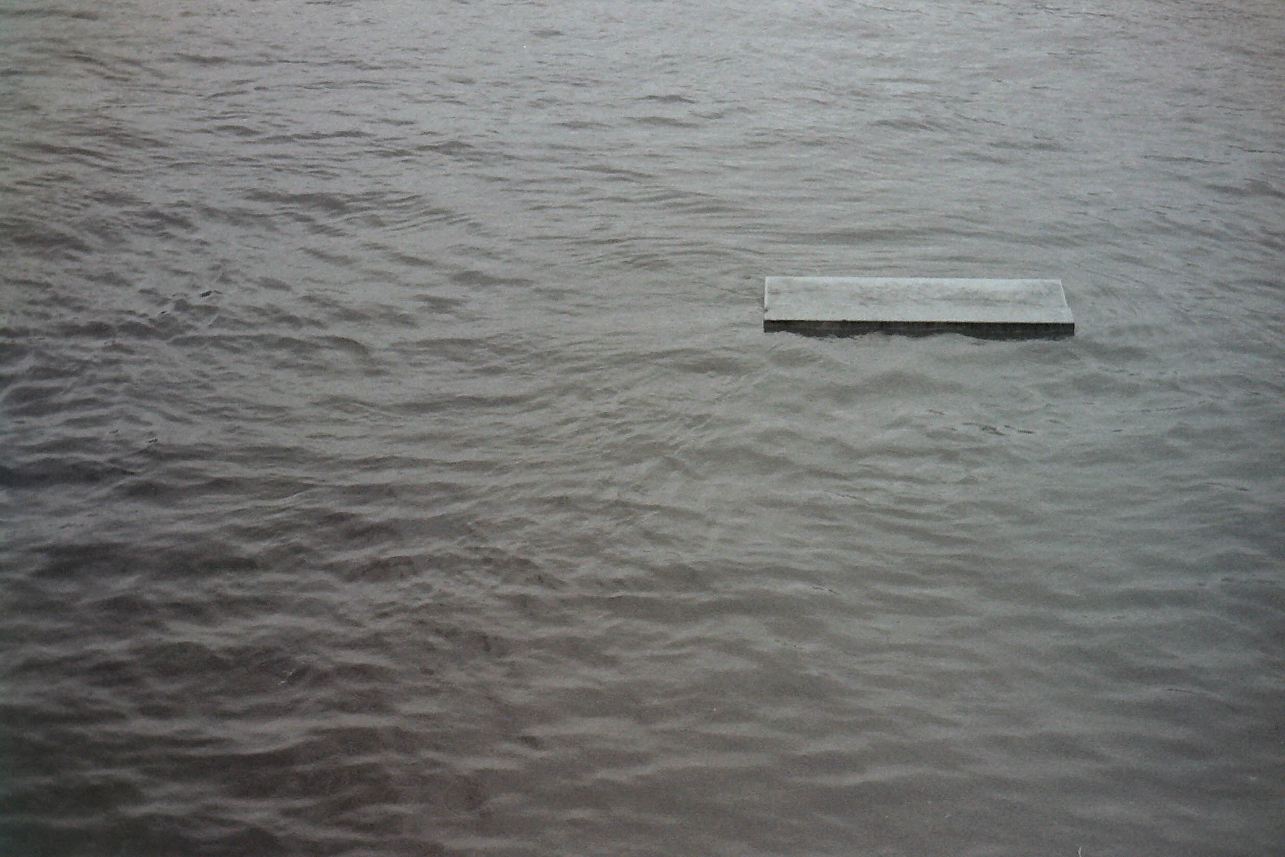 banc de pierre submergé par la crue de la seine à paris en noir et blanc